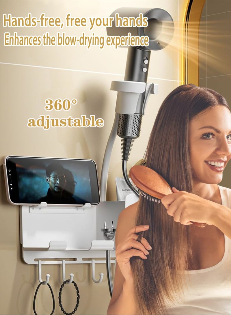 SYOSI Wall Mount Hair Dryer Holder, No Hole Adhesive Installation, Blow Dryer Holder Wall Mount Compatible with Dyson and Other Multi-Brand Hair Dryers - Image 4