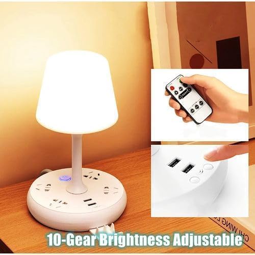 XIGSTA Multifunctional Table Lamp Phone Holder 4Way Power Extension Cord 2USB Fast Charging Ports for Home Office Bedside Table Lamp Night Light for Bedroom - Image 5