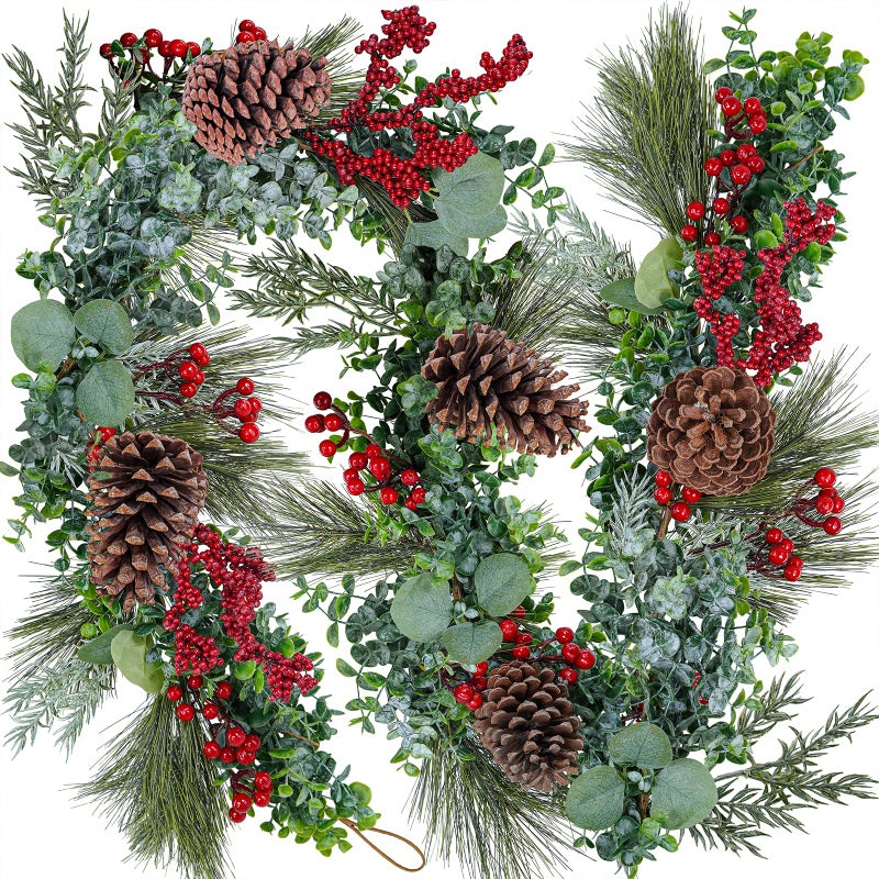 Winlyn Winlyn 6 Long Artificial Eucalyptus and Pine Christmas Garland with Pine Cones Red Berries Pine Needles Winter Greenery Garland Christmas Season Holiday Wedding Table Runner Centerpiece Mantel Decor 