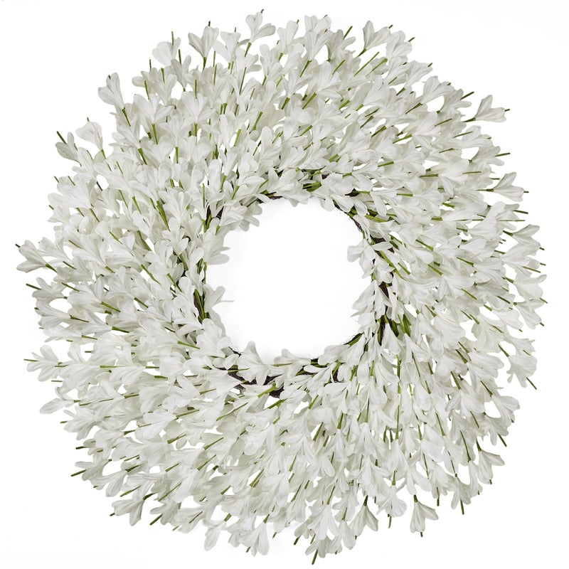 RHTRJ 26 Inch Spring Wreaths for Front Door Large Easter Valentines Forsythia Floral Summer Spring Door Wreaths Outdoor All Season Spring Decorations for Home Porch Room Window Wall Farmhouse Decor(White-R) - Image 1