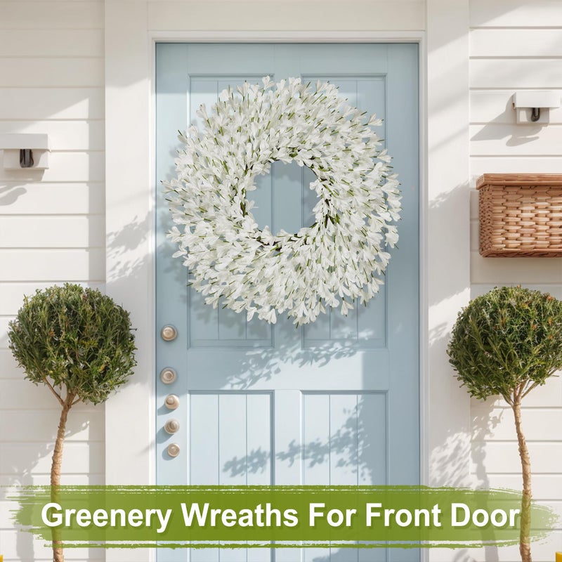 RHTRJ 26 Inch Spring Wreaths for Front Door Large Easter Valentines Forsythia Floral Summer Spring Door Wreaths Outdoor All Season Spring Decorations for Home Porch Room Window Wall Farmhouse Decor(White-R) - Image 4