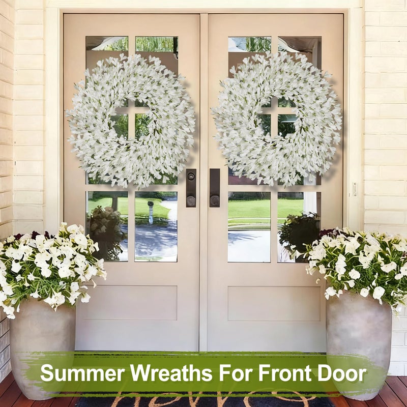 RHTRJ 26 Inch Spring Wreaths for Front Door Large Easter Valentines Forsythia Floral Summer Spring Door Wreaths Outdoor All Season Spring Decorations for Home Porch Room Window Wall Farmhouse Decor(White-R) - Image 5