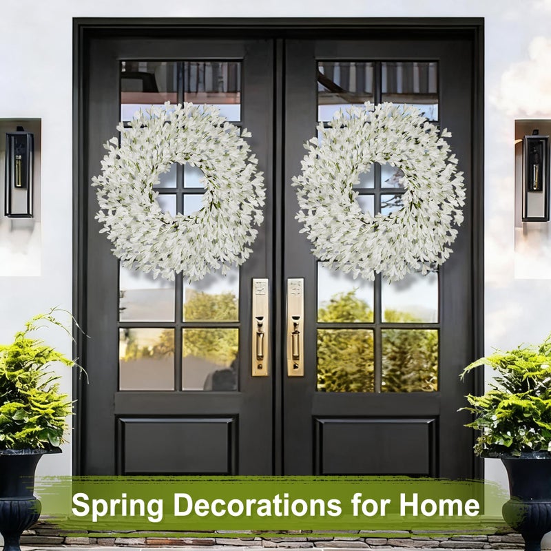 RHTRJ 26 Inch Spring Wreaths for Front Door Large Easter Valentines Forsythia Floral Summer Spring Door Wreaths Outdoor All Season Spring Decorations for Home Porch Room Window Wall Farmhouse Decor(White-R) - Image 2