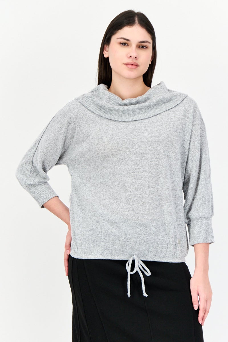 ADRIENNE VITTADINI سويت شيرت نسائي برقبة سلحفاة، رمادي - Image 1