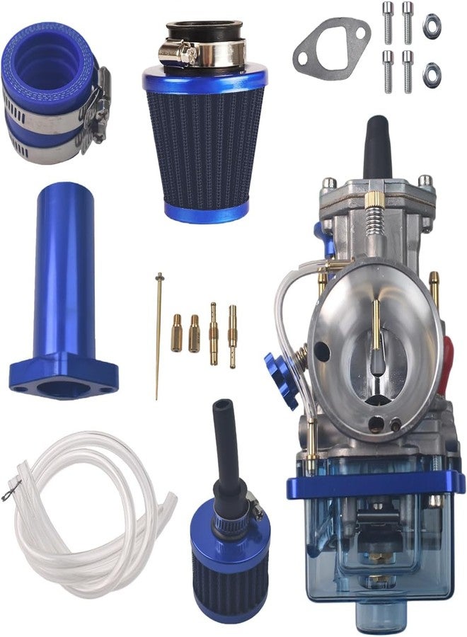 طقم ترقية BUHNSS PWK 24mm لمكربن وفلتر هواء وأنابيب سحب الهواء، مناسب لدراجات كولمان CT200U وBT200X، وباجا واريور MB200، وبريداتور بمحركات هوندا GX160 وGX200 بقوة 6.5 حصان، ودراجات الكارتينج الصغيرة، باللون الأزرق. - Image 1