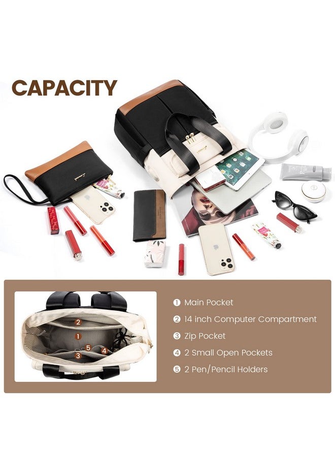 Lovevook LOVEVOOK Backpack Purse for Women, Convertible Mini Backpacks Tote for Teen Girls, Small College Bookbag for Work, School, Travel, 2pcs set, Black-Cream  - Image 4