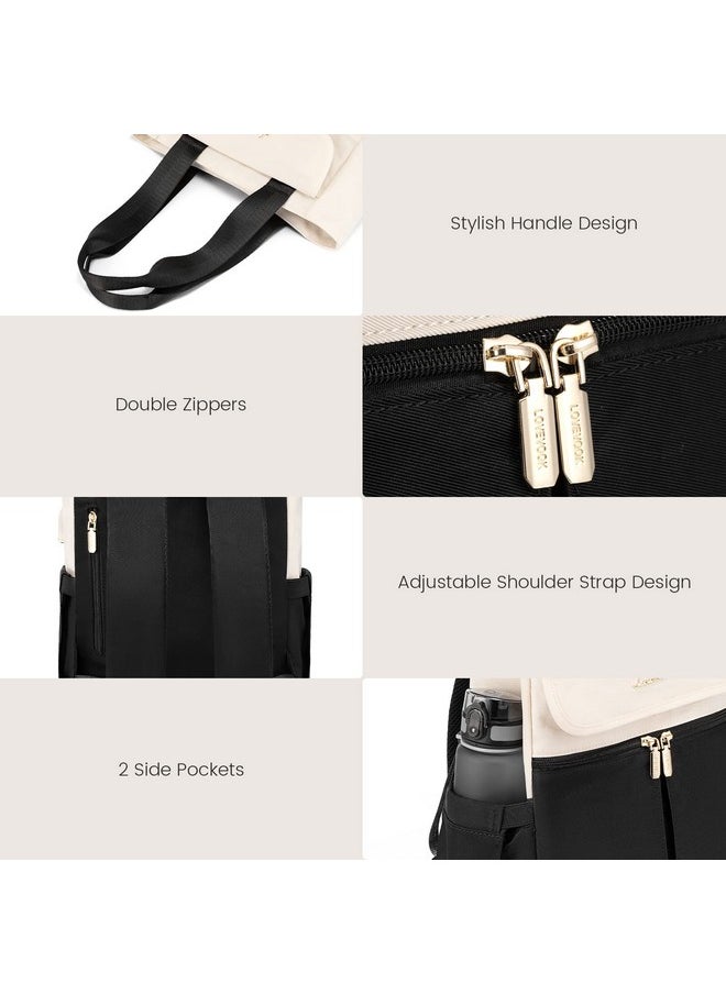 Lovevook LOVEVOOK Backpack Purse for Women, Convertible Mini Backpacks Tote for Teen Girls, Small College Bookbag for Work, School, Travel, 2pcs set, Black-Cream  - Image 5