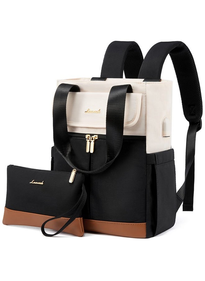 Lovevook LOVEVOOK Backpack Purse for Women, Convertible Mini Backpacks Tote for Teen Girls, Small College Bookbag for Work, School, Travel, 2pcs set, Black-Cream  - Image 1