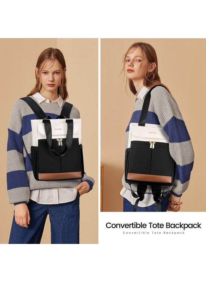 Lovevook LOVEVOOK Backpack Purse for Women, Convertible Mini Backpacks Tote for Teen Girls, Small College Bookbag for Work, School, Travel, 2pcs set, Black-Cream  - Image 2