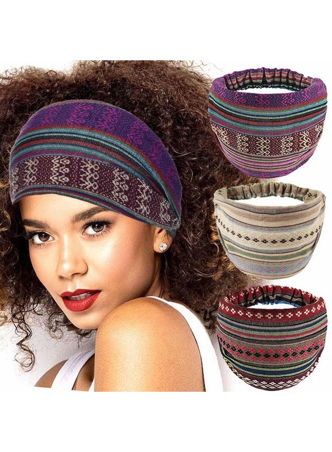 GORTIN Extra Wide Headbands Stretch Boho Head Wrap Turban Hair Bands Elastic Head Bands Cloth Hair Accessories for Women and Girls Pack of 3 - Image 1