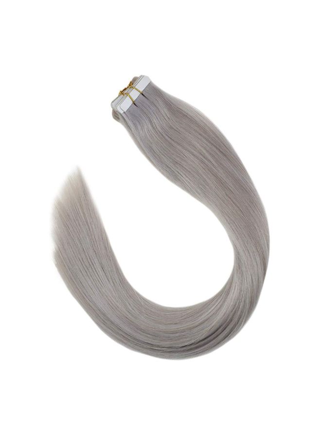 طقم وصلات شعر طبيعي ناعم ومستقيم مزود بلاصق مكونة من 10 قطع رمادي 14بوصة - Image 2