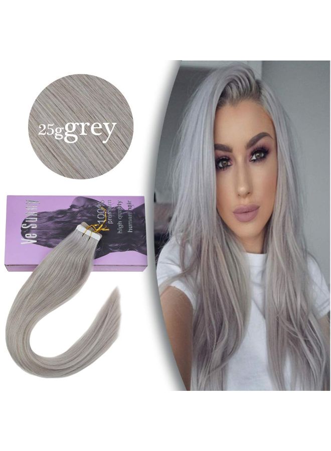 طقم وصلات شعر طبيعي ناعم ومستقيم مزود بلاصق مكونة من 10 قطع رمادي 14بوصة - Image 3