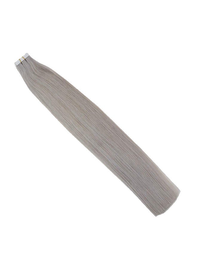 طقم وصلات شعر طبيعي ناعم ومستقيم مزود بلاصق مكونة من 10 قطع رمادي 14بوصة - Image 1