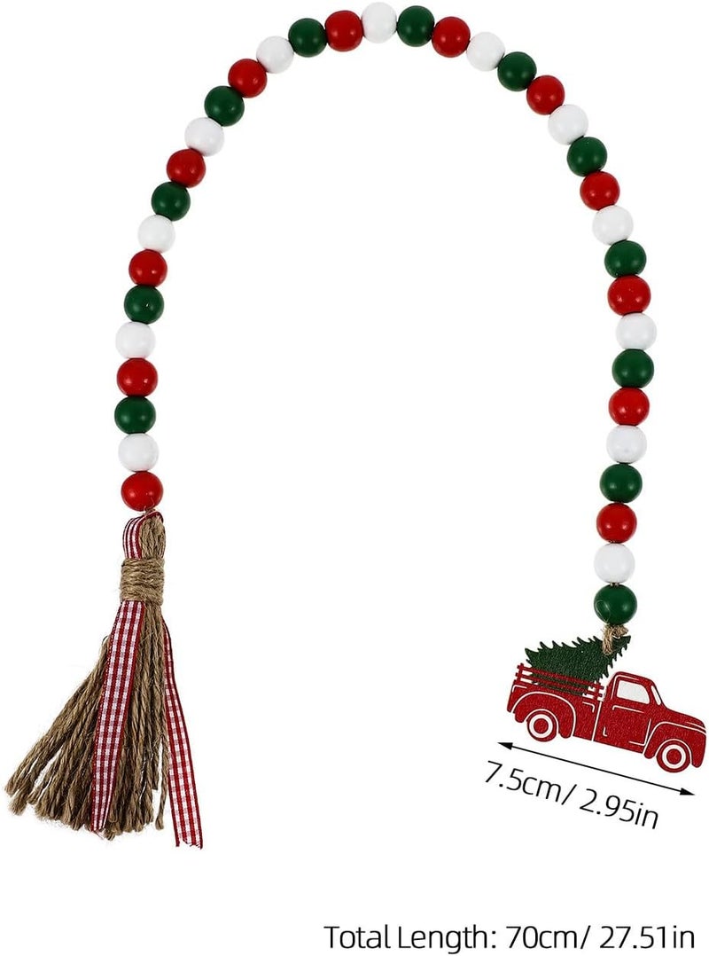 FUOYLOO Rustic Wood Bead Garland with Tassels and Home Holiday Ambiance Enhancement Farmhouse Style 3pcs Wood Bead String Decor, Flexible Jute Rope Hanging Ornament for Tiered Tray - Image 2