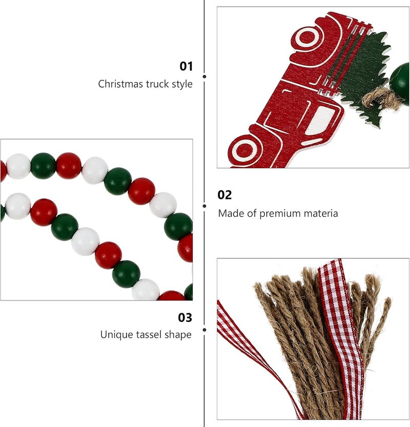 FUOYLOO Rustic Wood Bead Garland with Tassels and Home Holiday Ambiance Enhancement Farmhouse Style 3pcs Wood Bead String Decor, Flexible Jute Rope Hanging Ornament for Tiered Tray - Image 3
