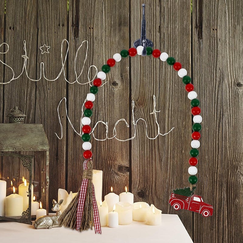 FUOYLOO Rustic Wood Bead Garland with Tassels and Home Holiday Ambiance Enhancement Farmhouse Style 3pcs Wood Bead String Decor, Flexible Jute Rope Hanging Ornament for Tiered Tray - Image 4