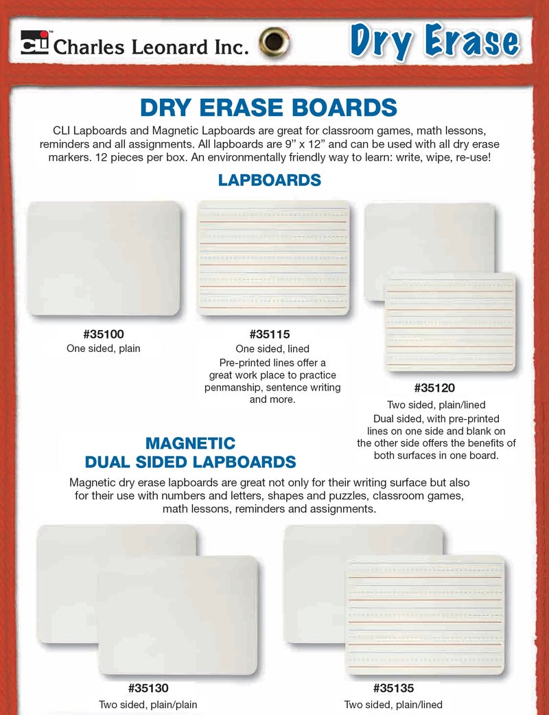 Charles Leonard Dry Erase Board, Two Sided, Lined/Plain, 9" x 12" (35120) - Image 2