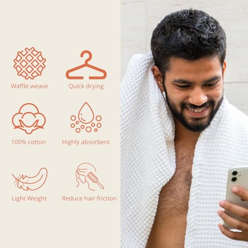 HAMELIN The Ezra Waffle Weave Bath Towel|Cotton Lightweight & Highly Absorbent|Gym Towel|Soft Touch, Quick Dry Towels For Bath Large Size|Ideal For Travel|Pearl White|75 Cm X 154 Cm| Pack Of 1, 250 TC - Image 3