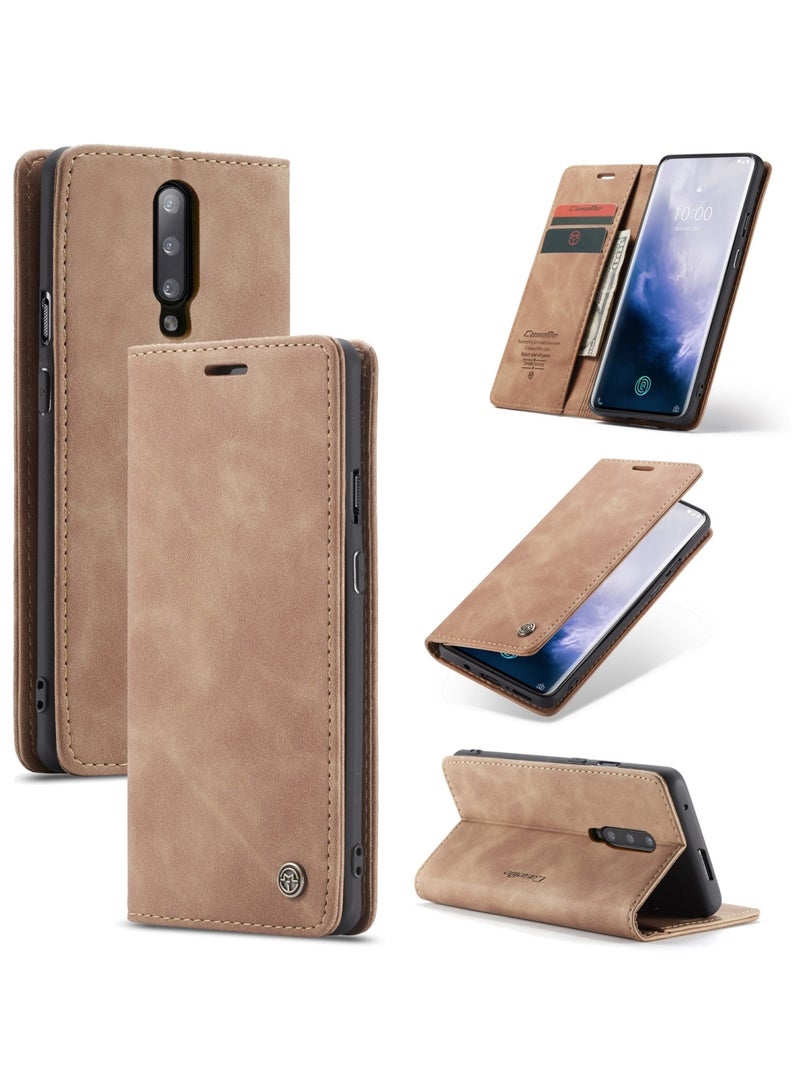 CaseMe Oneplus 7 Pro Case Wallet, for Oneplus 7 Pro Wallet Case Book Folding Flip Folio Case with Magnetic Kickstand Card Slots Protective Cover - Brown - Image 1