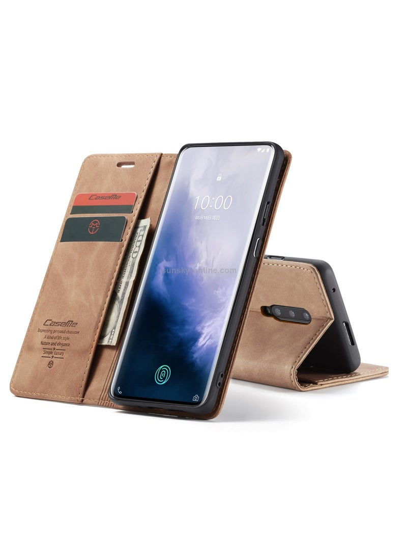 CaseMe Oneplus 7 Pro Case Wallet, for Oneplus 7 Pro Wallet Case Book Folding Flip Folio Case with Magnetic Kickstand Card Slots Protective Cover - Brown - Image 5