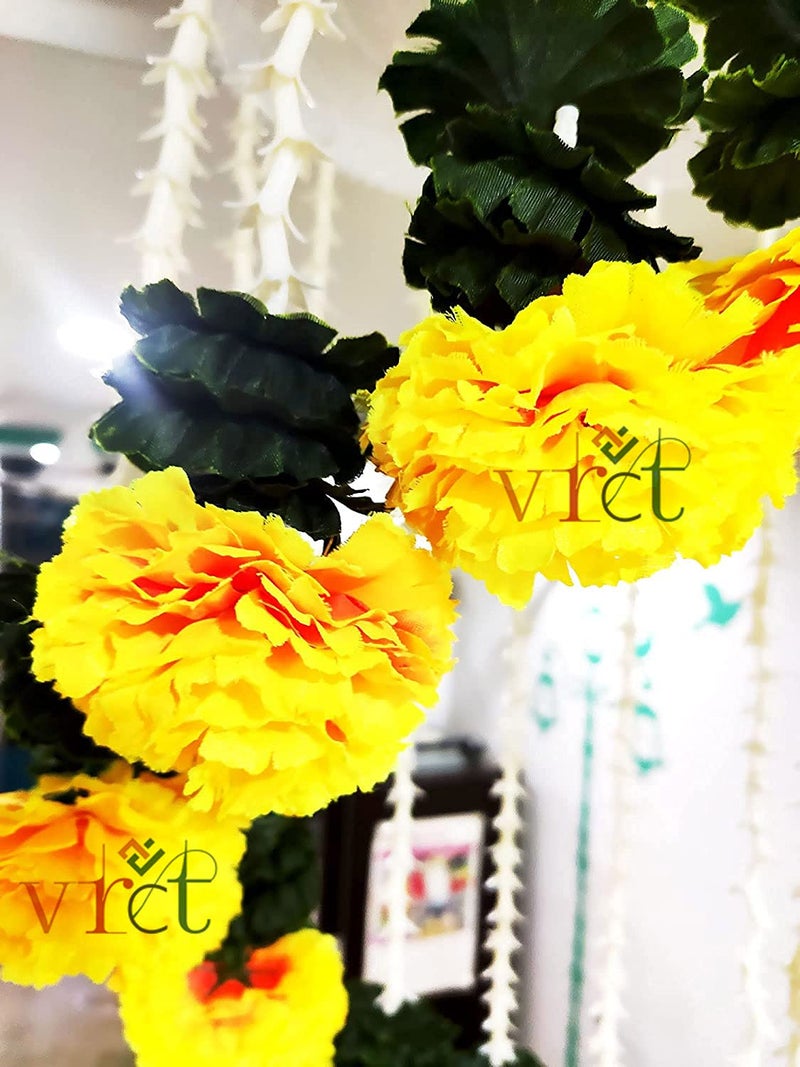 VRCT Artificial Marigold Flowers Hanging Jhumar for Decoration (White, Yellow) - Image 5