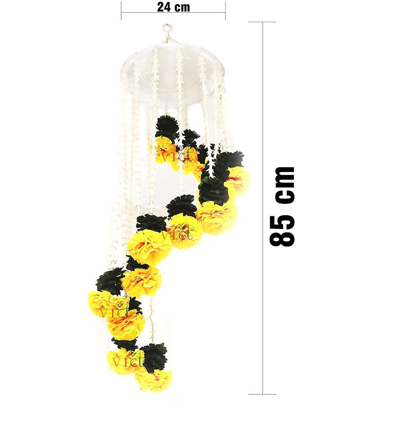 VRCT Artificial Marigold Flowers Hanging Jhumar for Decoration (White, Yellow) - Image 4