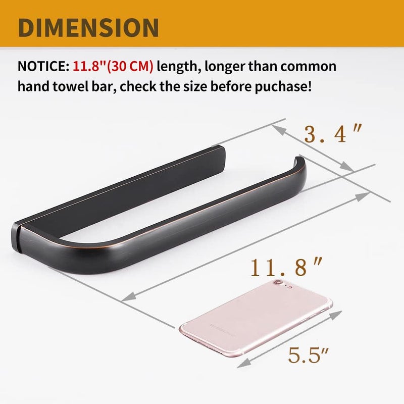 BESy Brass Hand Towel Bar for Bathroom Oil Rubbed Bronze  Rustproof Wall Mounted Towel Rack Hanger Bathroom Hardware Accessories Towel Holder 12 Inch - Image 2
