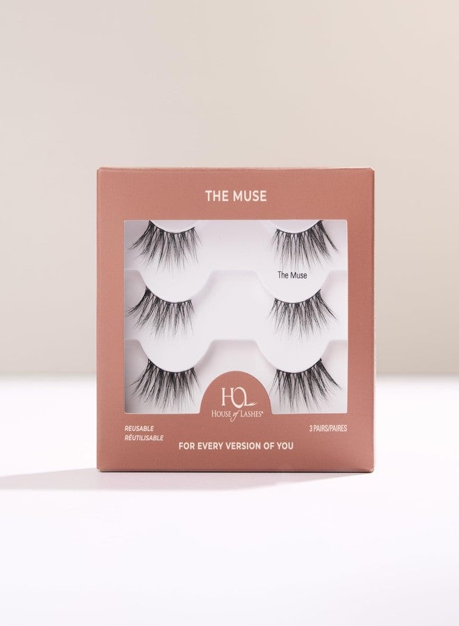 House of Lashes The Muse False Eyelashes, Black, Faux Silk, Medium Volume, Flared Half Lash, 3 Pairs, Reusable - Image 1
