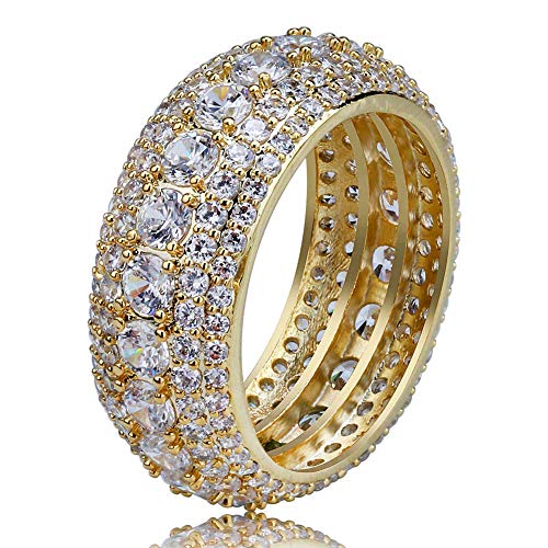 TOPGRILLZ 10MM Rings For Men 14K Silver-Plated 5A+ Cubic Zirconia Iced Out Anniversary Bling Black Band Pinky Mens Rings Fashion(Gold, 11) - Image 1