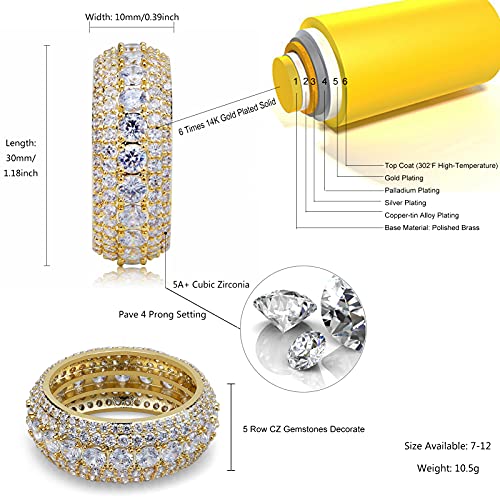 TOPGRILLZ 10MM Rings For Men 14K Silver-Plated 5A+ Cubic Zirconia Iced Out Anniversary Bling Black Band Pinky Mens Rings Fashion(Gold, 11) - Image 2