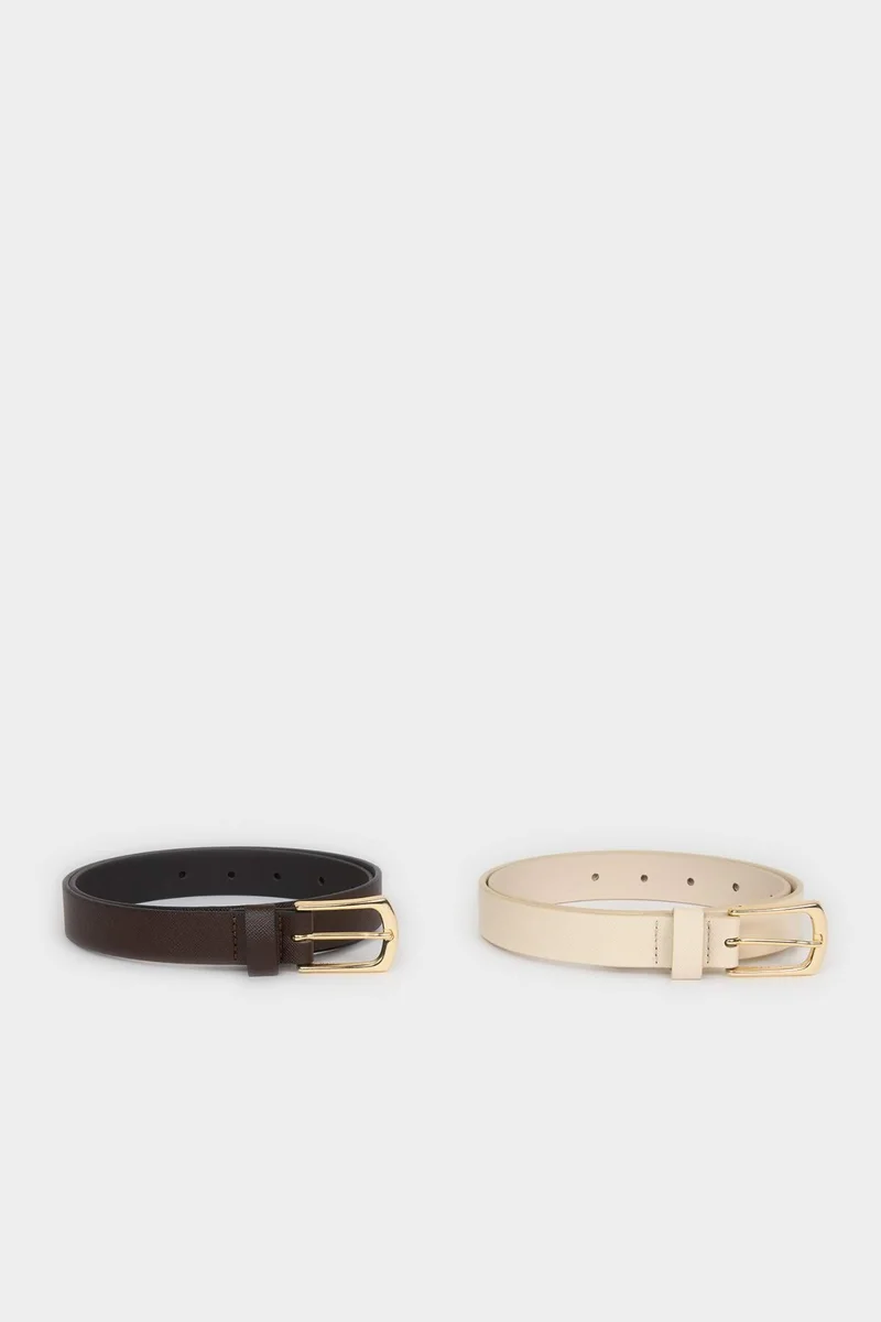 Woman Oval Buckle Faux Leather