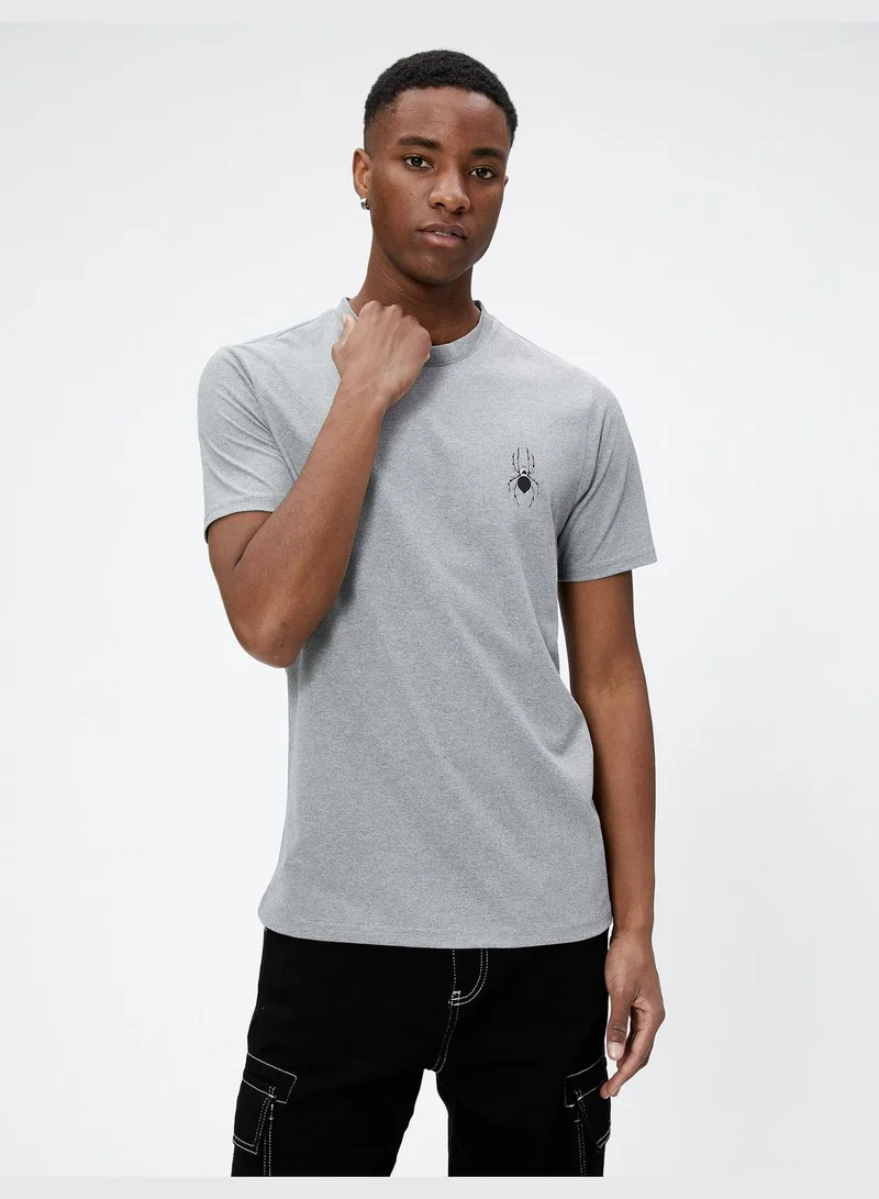 كوتون Spider Printed T-Shirt Crew Neck Short Sleeve