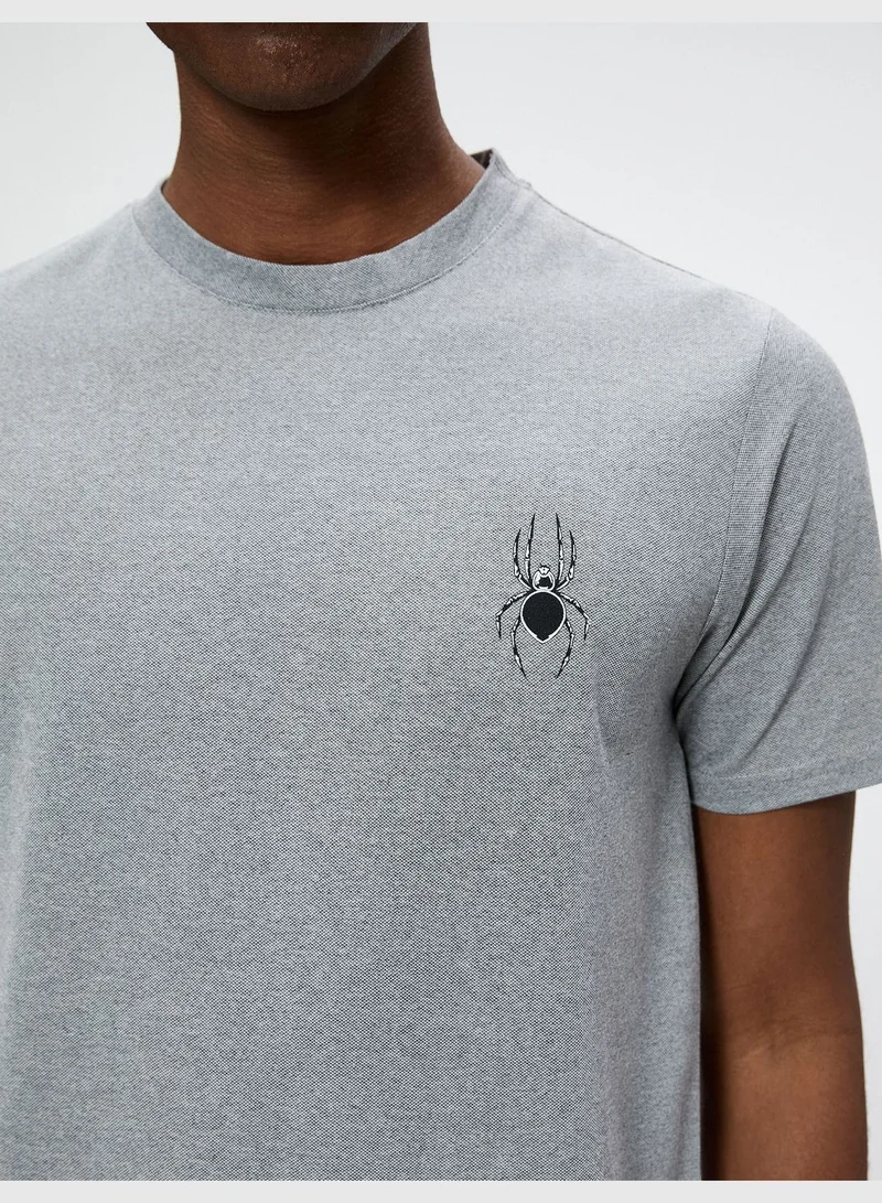 كوتون Spider Printed T-Shirt Crew Neck Short Sleeve