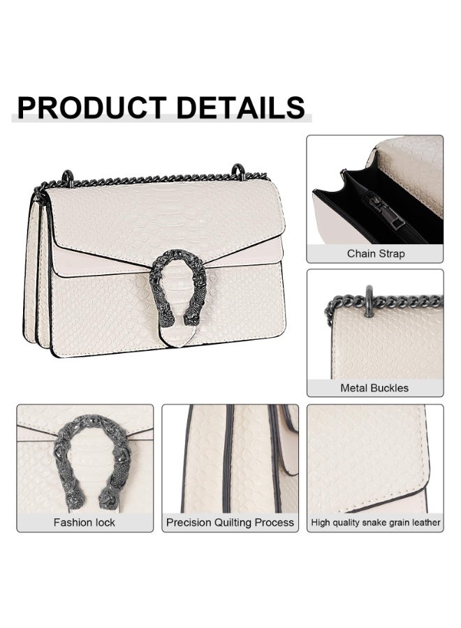 Vintage Snake Print Leather Shoulder Bag for Women Fashion Crossbody Satchel Handbag with Chain Strap Small Satchel for Daily Use White - Image 5