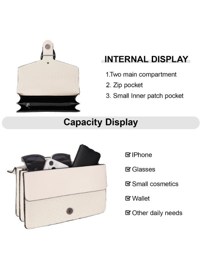 Vintage Snake Print Leather Shoulder Bag for Women Fashion Crossbody Satchel Handbag with Chain Strap Small Satchel for Daily Use White - Image 1