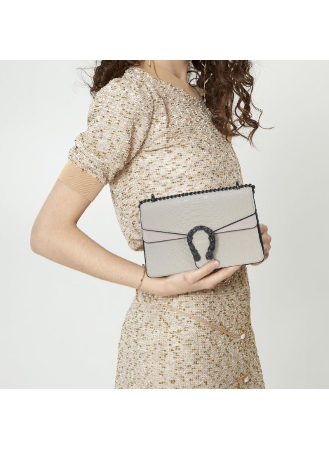 Vintage Snake Print Leather Shoulder Bag for Women Fashion Crossbody Satchel Handbag with Chain Strap Small Satchel for Daily Use White - Image 2