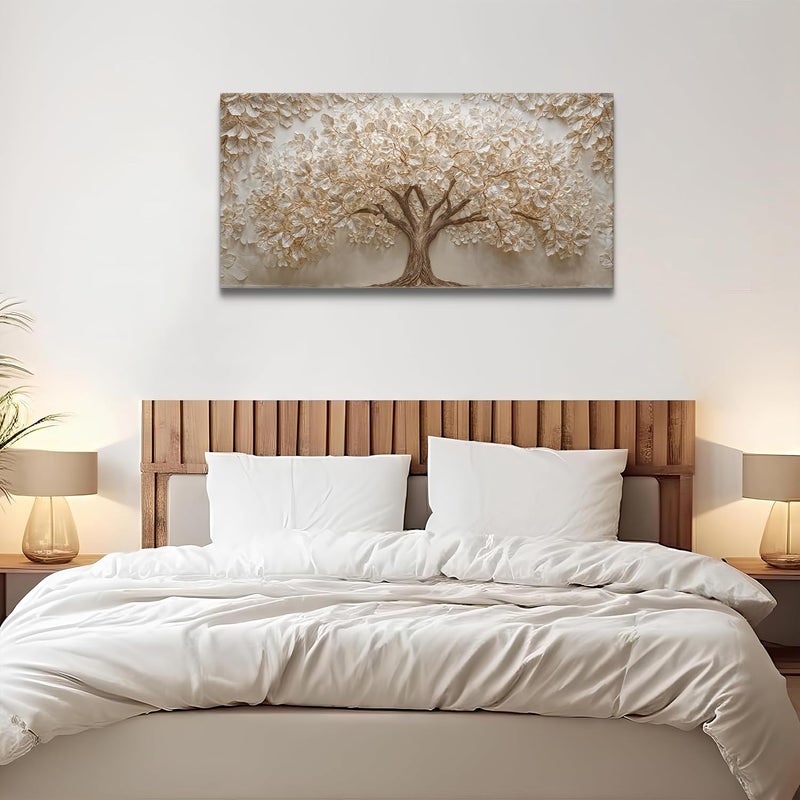 ARS Modern White Wall Art Prints Size-100x150cm Tree Of Life Canvas Art Wall Decor For Living Room Aesthetic Home Tree Pictures Wall Decor Picture For Bedroom Office Apartment Interior Decoration - Image 3