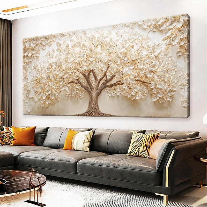 ARS Modern White Wall Art Prints Size-100x150cm Tree Of Life Canvas Art Wall Decor For Living Room Aesthetic Home Tree Pictures Wall Decor Picture For Bedroom Office Apartment Interior Decoration - Image 1