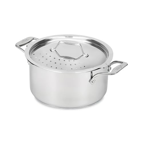 All-Clad Simply Strain Stainless Steel Multipot with Straining Lid, 6-Quart, Induction, Oven Broiler Safe 600F, Strainer, Pasta Strainer with Handle, Steamer Pot, Cookware, Home, Pots and Pans, Silver - Image 1