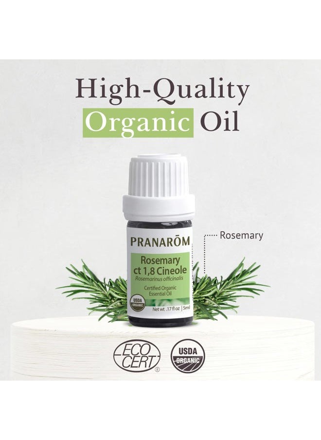 PRANAROM - USDA Certified Organic Rosemary Cineole Essential Oil (5ml), 100% Pure Undiluted Therapeutic Grade from Tunisia for Aromatherapy, Diffuser, Meditation, Massage, Relaxation - Image 1