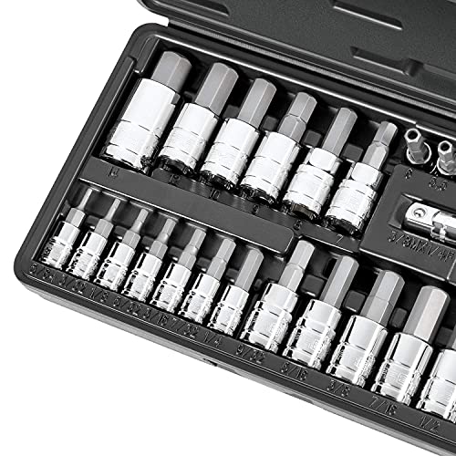 CARBYNE 28-Piece Tamper-Proof Hex (Allen) Bit Socket Set | Metric & SAE. Includes Metric 2mm - 14mm, SAE 5/64 in.- 9/16 in. S2 Steel Bits, Cr-V Sockets, Durable Case | 1/4, 3/8, & 1/2 in. Drive - Image 5