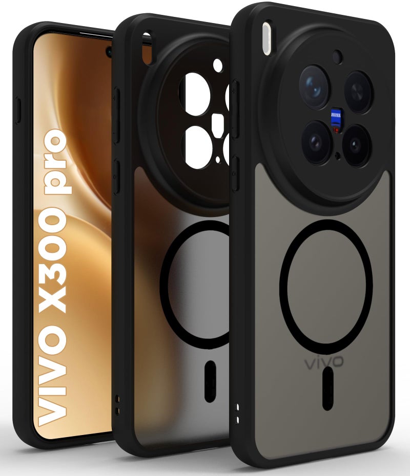 RIGGEAR Shockproof Sleek Hybrid Armor Magnetic Back Cover Case Compatible with MagSafe Accessories for Vivo X300 Pro 5G (Smoke Black Matte PC + Black TPU Bumper) - Image 1