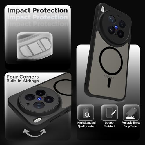 RIGGEAR Shockproof Sleek Hybrid Armor Magnetic Back Cover Case Compatible with MagSafe Accessories for Vivo X300 Pro 5G (Smoke Black Matte PC + Black TPU Bumper) - Image 3