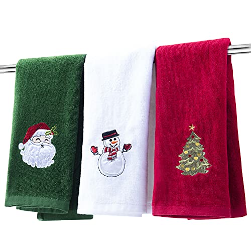 BYAWAY Christmas Hand Towels Decorative Set 25 x 16 Holiday Decor 100 Cotton Towel Gift Set Green White Red