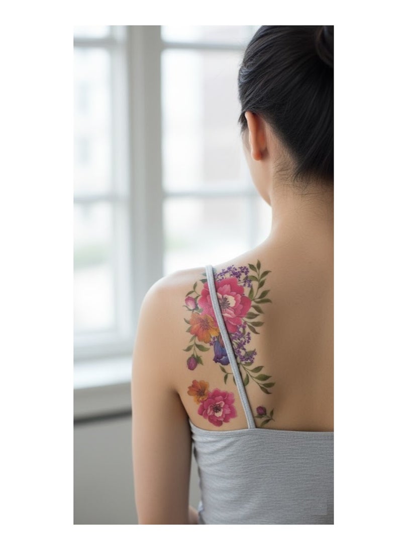 تاتو مؤقت على شكل وردة ملونة بتصميم جميل - Image 3