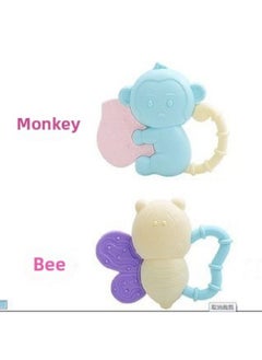 Newborn Baby Rattle Teeth Gel Baby Toy 0-1 Year Old Molar Bite Boiled Bed Bell Accessories-Color:Bee + Monkey