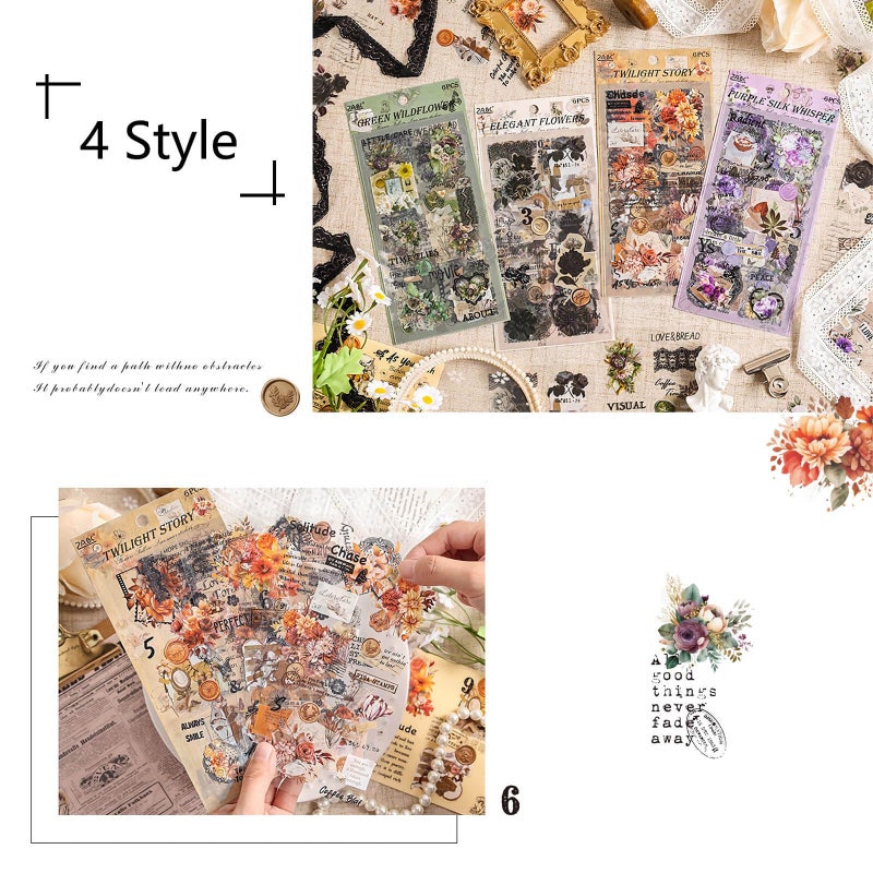 Ptyism 309 Pcs/24 Sheets Stickers for Scrapbooking,Scrapbook Flower Stickers for Scrapbooking Art Journal Bullet Journal Accessories - Image 5
