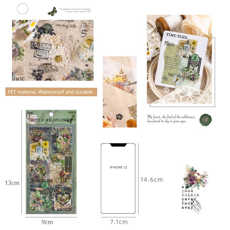 Ptyism 309 Pcs/24 Sheets Stickers for Scrapbooking,Scrapbook Flower Stickers for Scrapbooking Art Journal Bullet Journal Accessories - Image 3