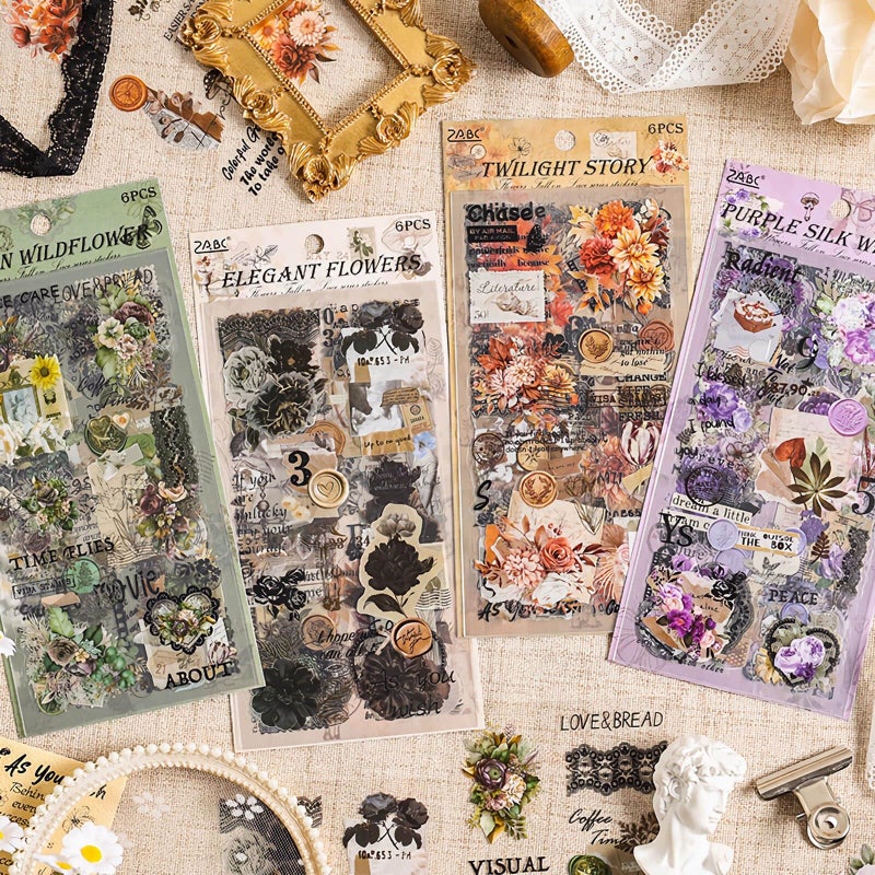 Ptyism 309 Pcs/24 Sheets Stickers for Scrapbooking,Scrapbook Flower Stickers for Scrapbooking Art Journal Bullet Journal Accessories - Image 1