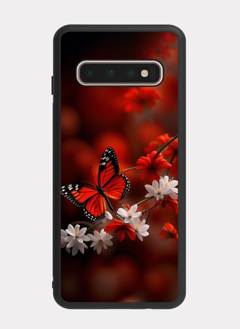 بكسلات كفر سامسونج جالكسي اس 10 بلس فراشة احمر - Image 1